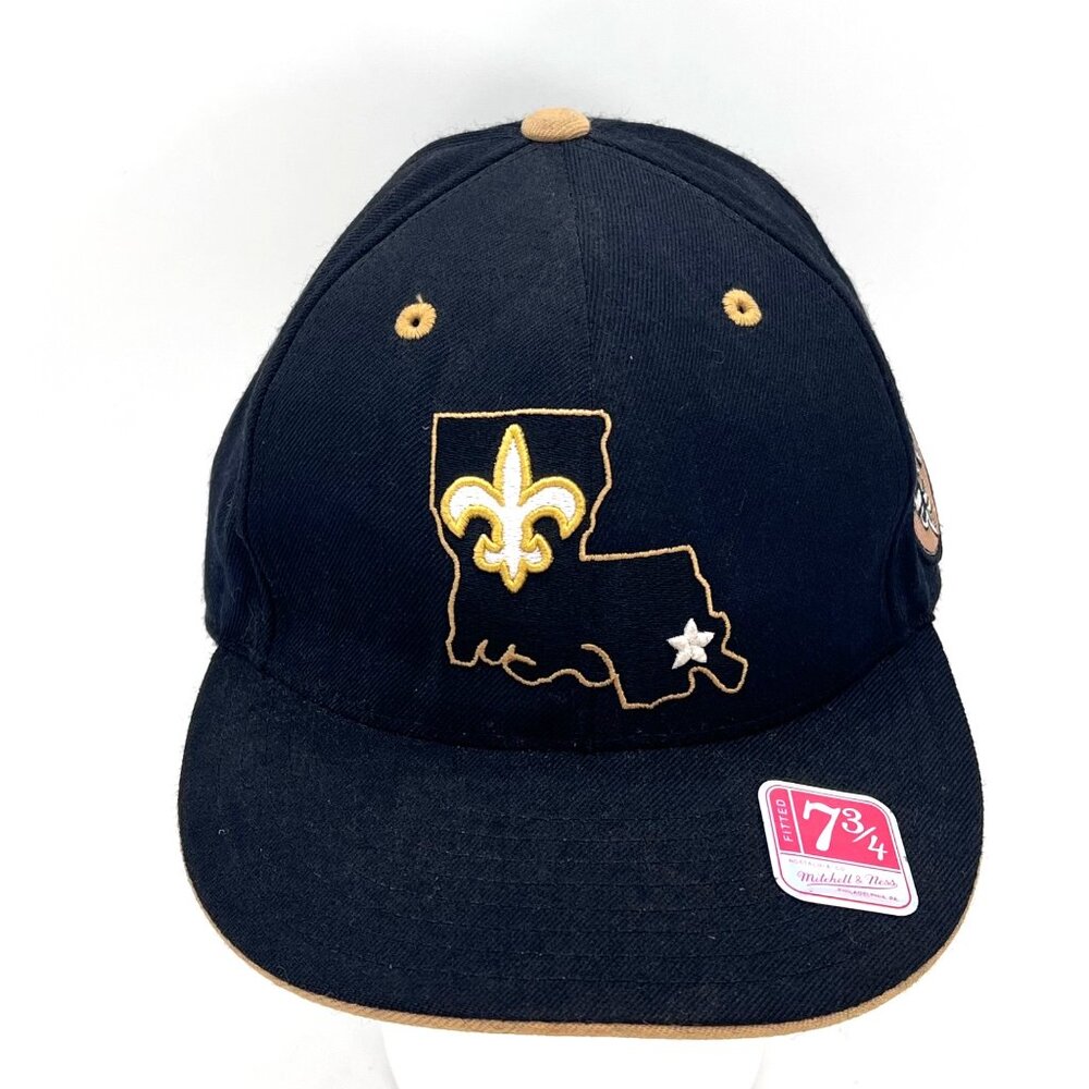 Vintage Mitchell & Ness New Orleans Saints Fitted Cap 7 3/4 Black 25th Ann 1991